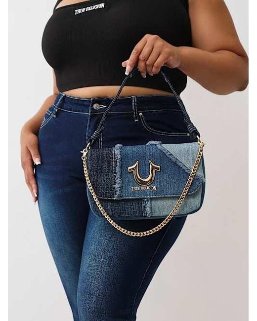 True Religion Blue Patched Denim Chain Handle Bag