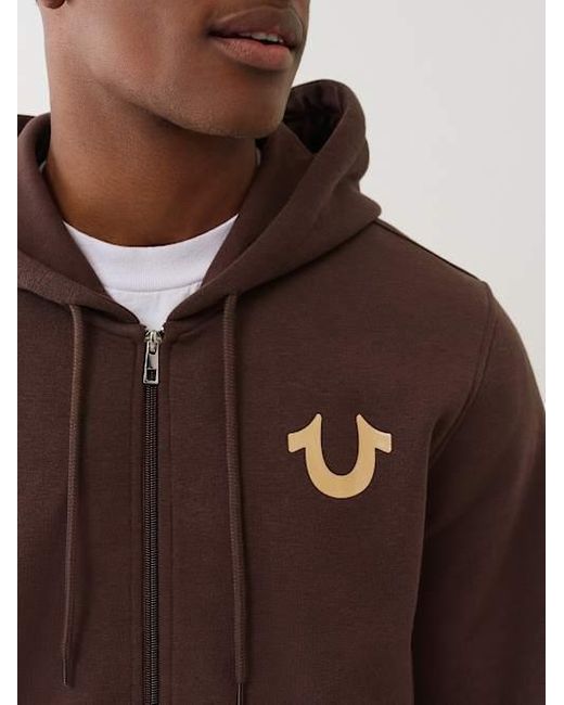 True Religion Brown Buddha Seal Zip Hoodie for men