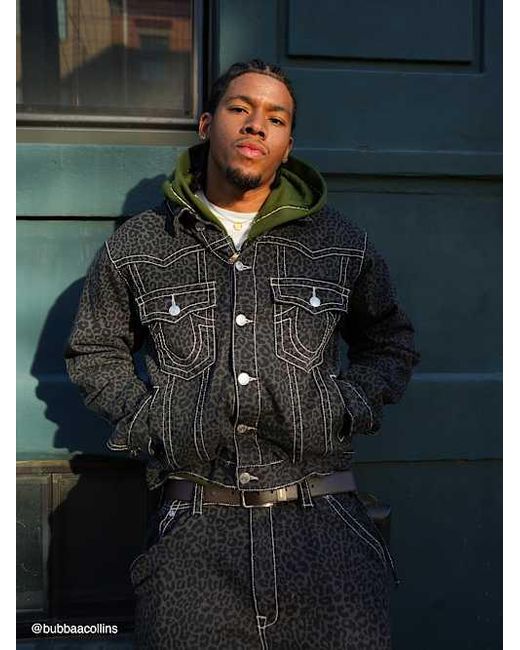 トゥルーレリジョン Jimmy BIG T ジャケット 黒 swag y2k TRUE RELIGION Jimmy Oversized Leopard Big T Denim Jacket in Black