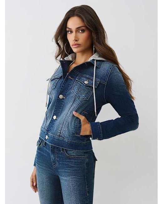 True Religion Blue Denim Hooded Jacket