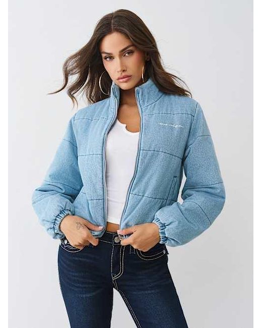 True Religion Blue Denim Puffer Jacket