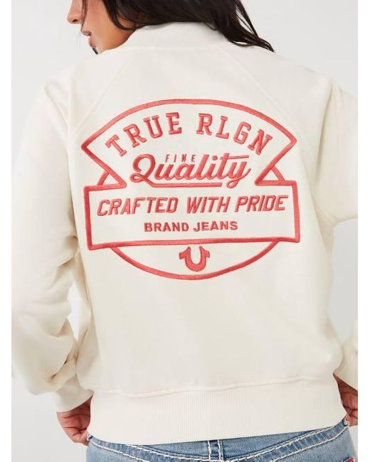 True Religion Gray Embroidered Logo Bomber Jacket