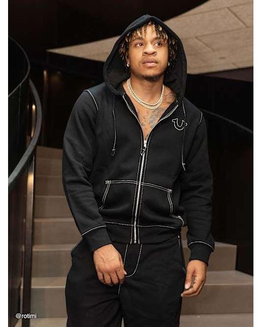 TRUE RELIGION Men's Black Big T Zip Hoodie