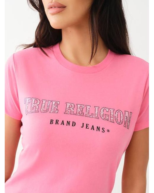 True Religion Pink Ombre Crystal Logo Tee