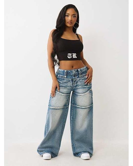 True Religion Blue Jessie Big T Snap Super Baggy Jean