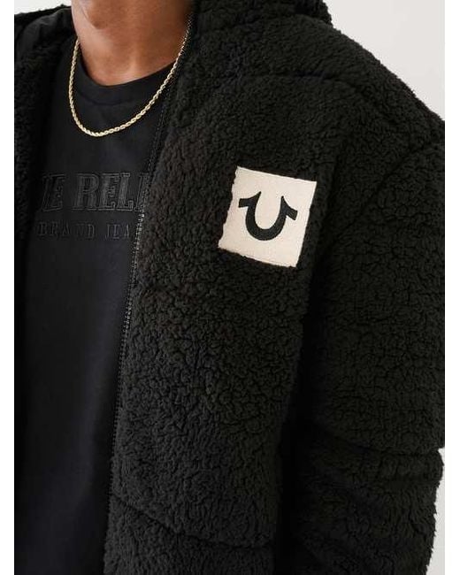 True Religion Black Faux Shearling Puffer Jacket for men