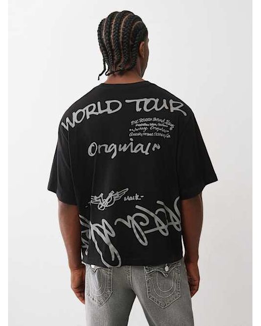True Religion Black World Tour Script Boxy Heavyweight T-shirt for men