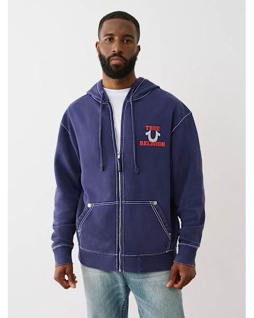 True Religion Blue Big T Metallic World Tour Zip Hoodie