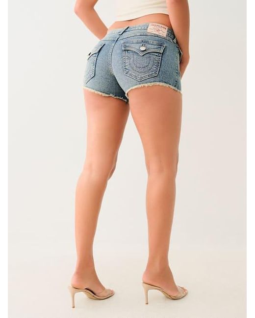 True Religion Blue Joey Low Rise Frayed Hem Short