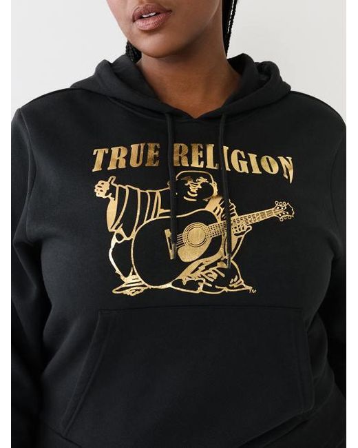 True Religion Black Metallic Buddha Logo Fleece Hoodie
