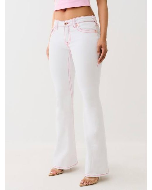 True Religion Pink Joey Mid Rise Big T Flare Jean