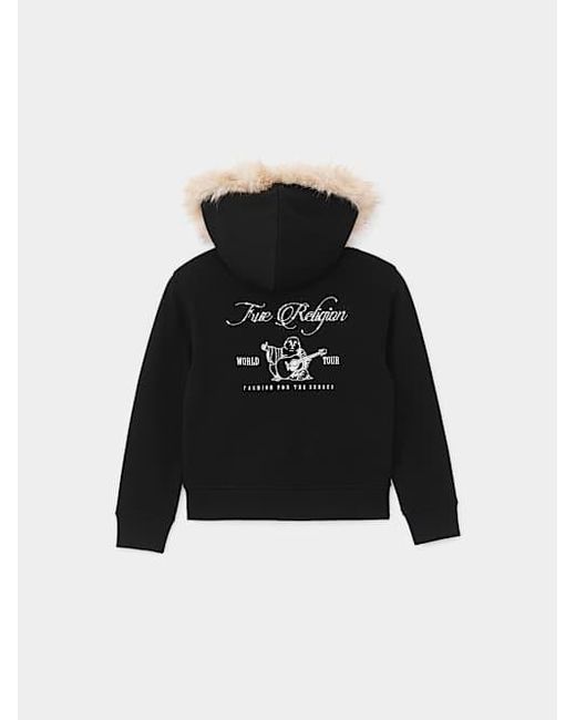 True Religion Black Girls Fur Hood Zip-up Hoodie