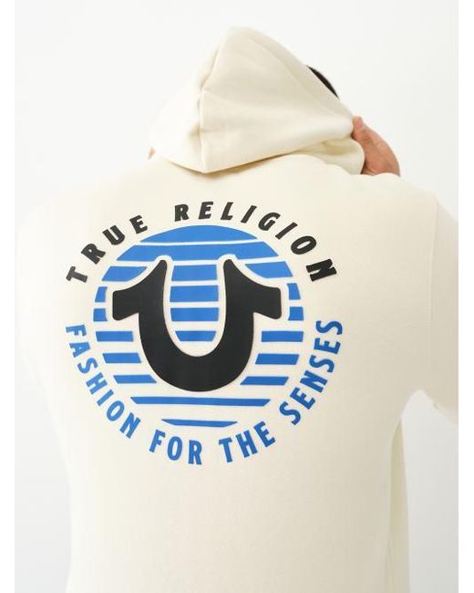 True Religion Blue Striped Horseshoe Zip Hoodie for men