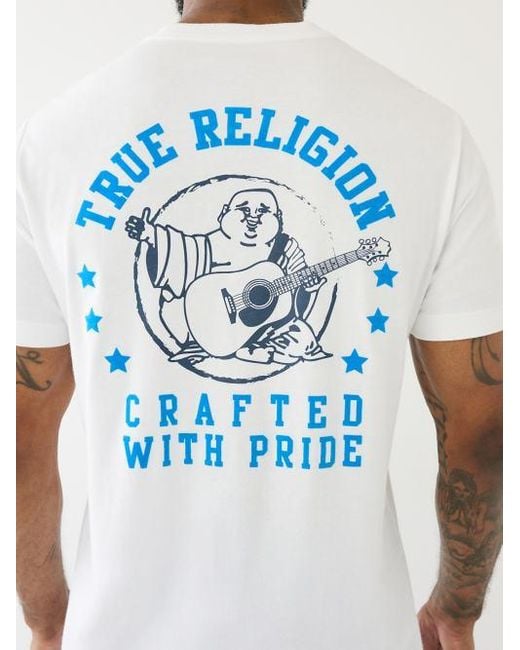 True Religion Blue Flocked Branded Logo Tee for men