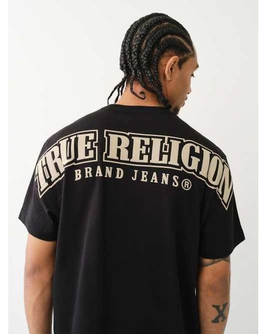 True Religion Black Logo Overseam Puff T T-shirt for men