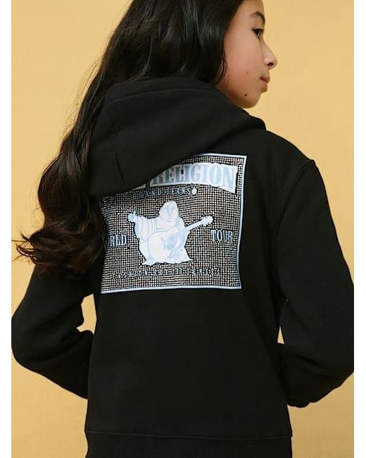 True Religion Black Girls Glitter World Tour Logo Zip Hoodie
