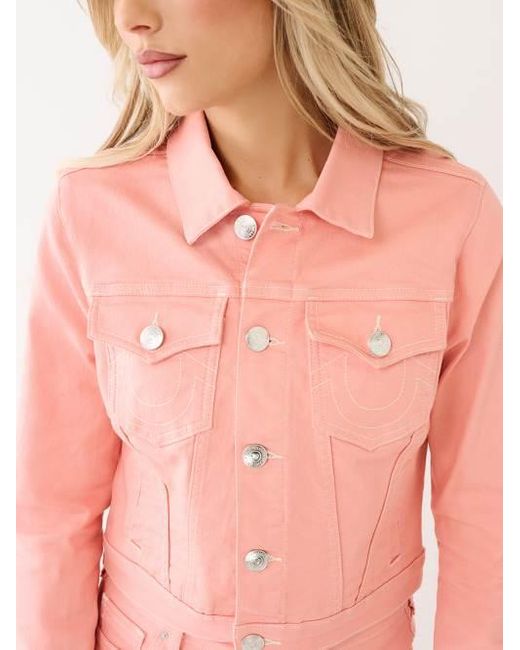 True Religion Pink Jesse Crop Denim Jacket