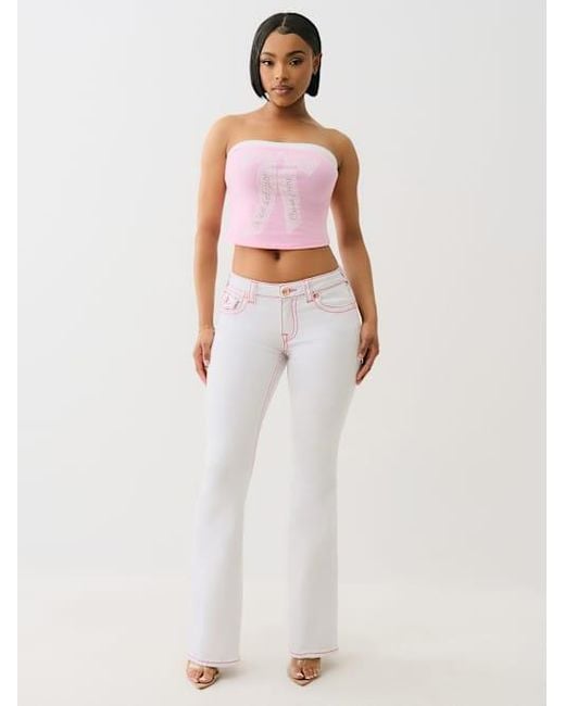 True Religion Pink Joey Mid Rise Big T Flare Jean