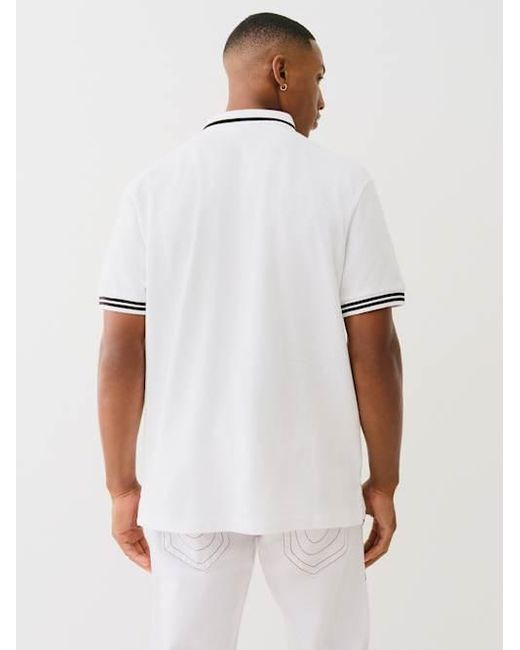 True Religion White Big T Horseshoe Polo Shirt for men