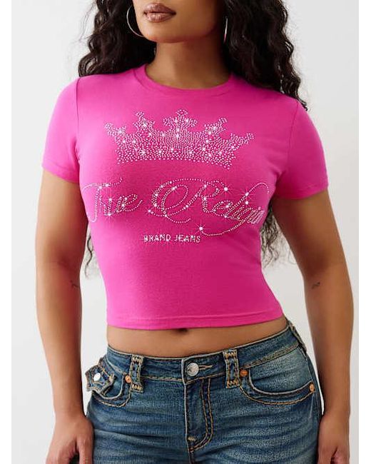 True Religion Pink Crystal Crown Logo Baby T-shirt