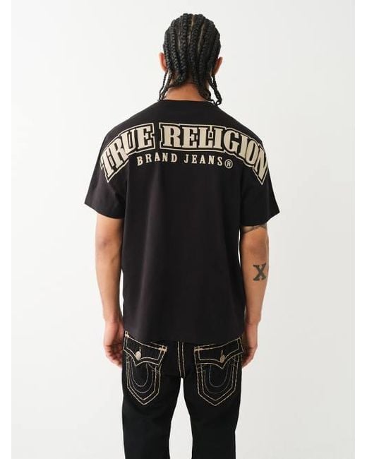 True Religion Black Logo Overseam Puff T T-shirt for men