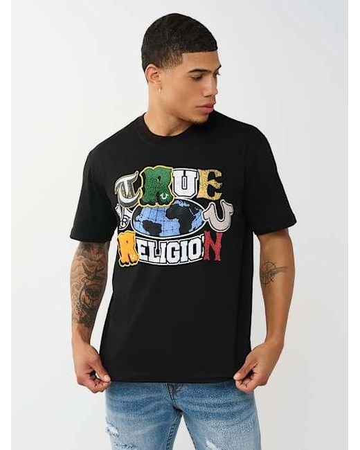True Religion Black Global Logo Patch T-shirt for men