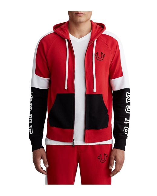 True Religion Red Colorblock Zip-up Hoodie for men