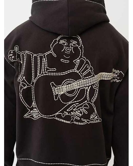 True Religion Blue Super T Embroidered Buddha Logo Zip Hoodie for men