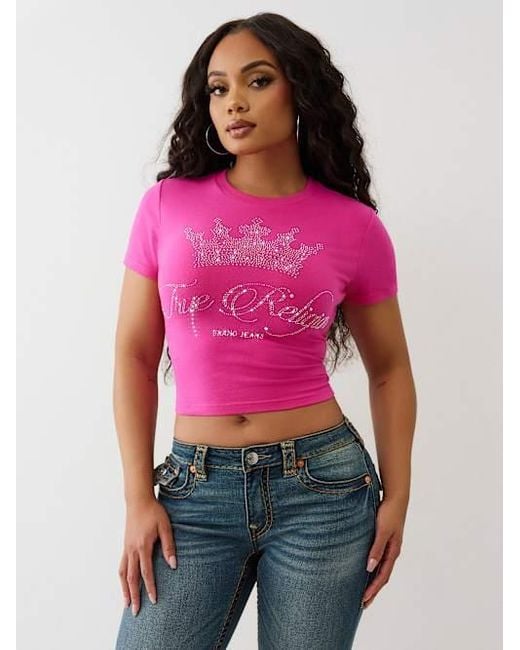 True Religion Pink Crystal Crown Logo Baby T-shirt