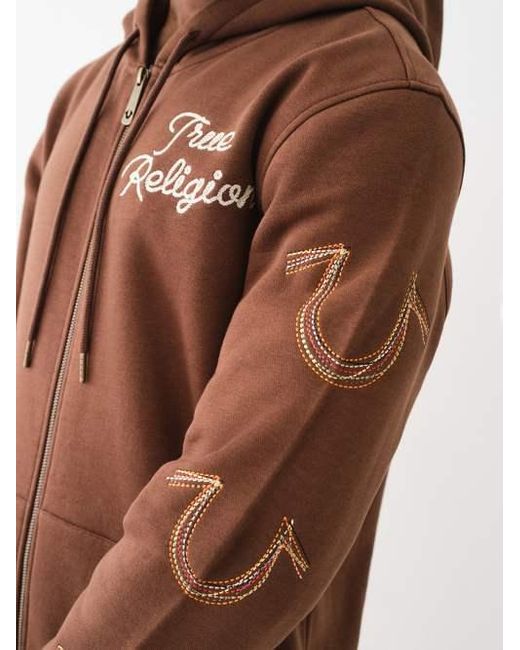True Religion Natural Rainbow Stitch Horseshoe Zip Hoodie for men