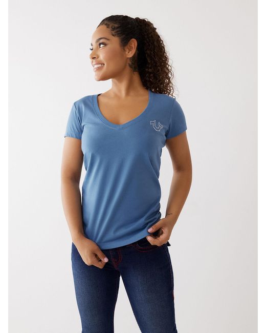 True Religion Crystal Logo V Tee in 