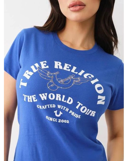 True Religion Blue Studded Wing Horseshoe Tee