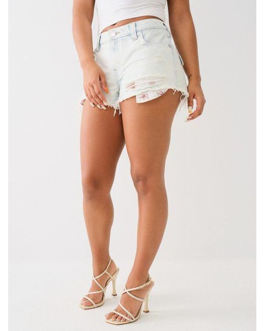 True Religion White Frayed Buddha Pocket Booty Short