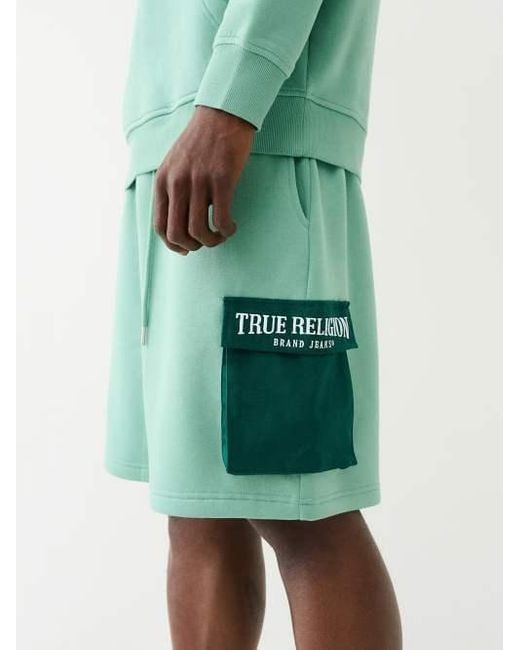 True Religion Green Embroidered Logo Cargo Sweat Short for men