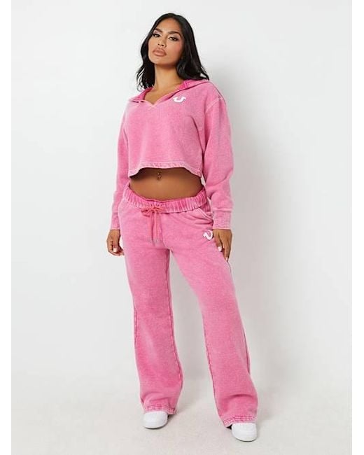 True Religion Pink Vintage Wash V Notch Hoodie