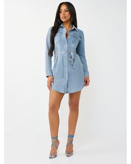 TRUE RELIGION Georgia Shirt Dress in Blue | Lyst