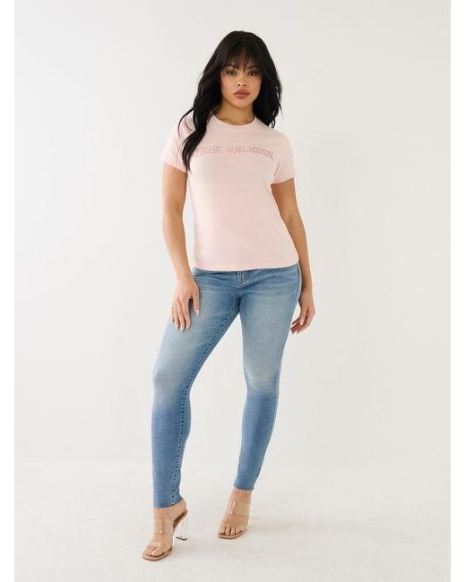True Religion Pink Ombre Crystal Arched Logo Tee
