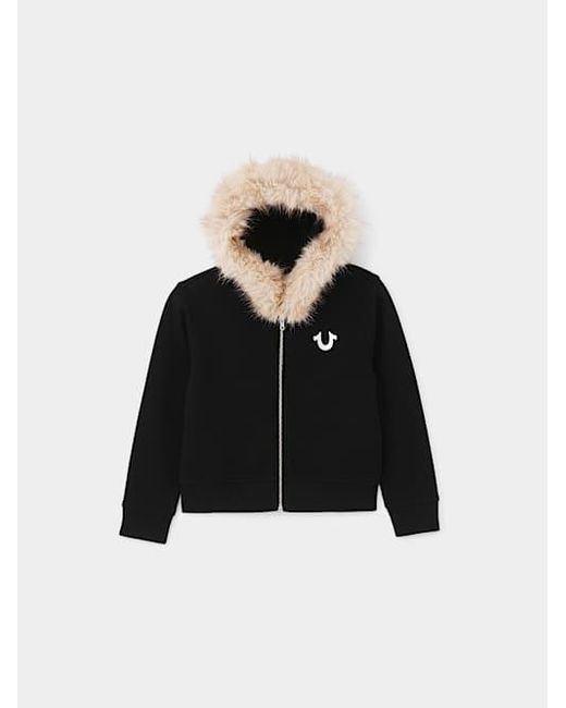 True Religion Black Girls Fur Hood Zip-up Hoodie