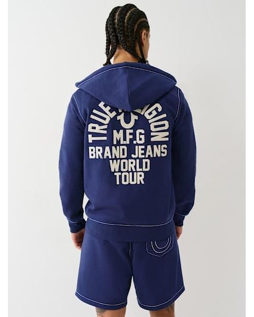True Religion Big T Slub Zip Hoodie in Blue | Lyst