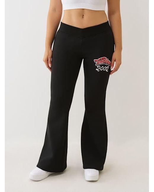 True Religion Black Crystal V Waistband Flared Sweat Pant