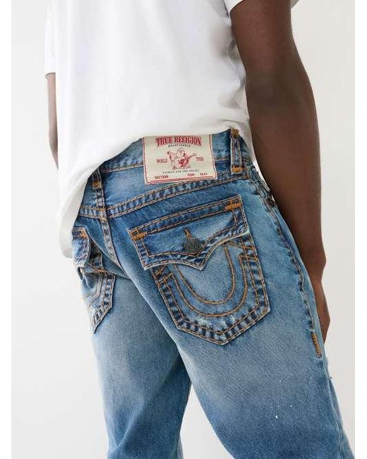 True Religion Blue Ricky Beach Splatter Distressed Straight Jean for men