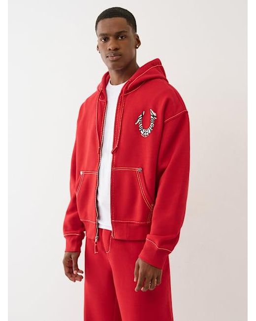 TRUE RELIGION Horseshoe Paint Big T Zip Hoodie in Red for Men Lyst