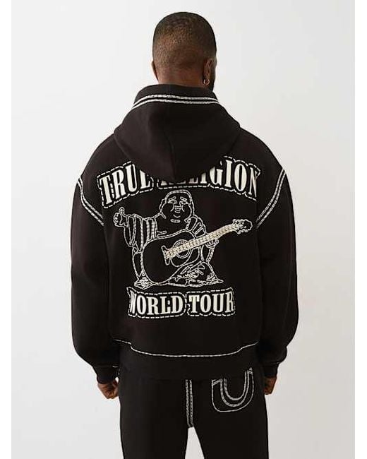 TRUE RELIGION Super Qt Boxy Zip Hoodie in Black for Men | Lyst