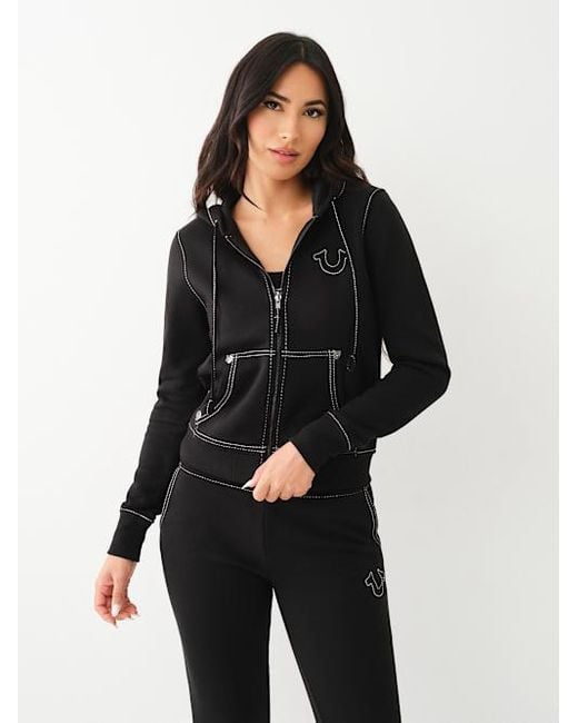 Stitch Logo Black True Religion Zip Up Hoodie True Religion Big T
