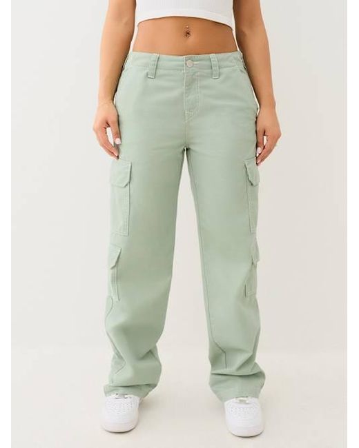 True Religion Green Warped Horseshoe Single Needle Cargo Pant