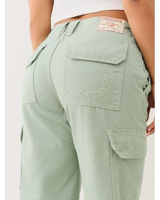 True Religion Green Warped Horseshoe Single Needle Cargo Pant