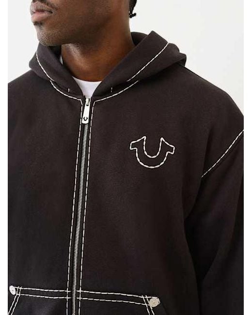 True Religion Blue Super T Embroidered Buddha Logo Zip Hoodie for men