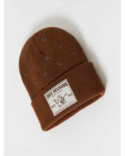 TRUE RELIGION Horseshoe Monogram Beanie in Brown for Men | Lyst