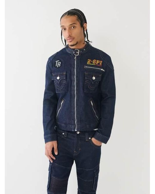 True Religion Blue Chad Denim Moto Jacket for men