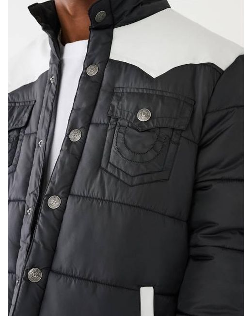 True Religion Gray Western Puffer Jacket for men